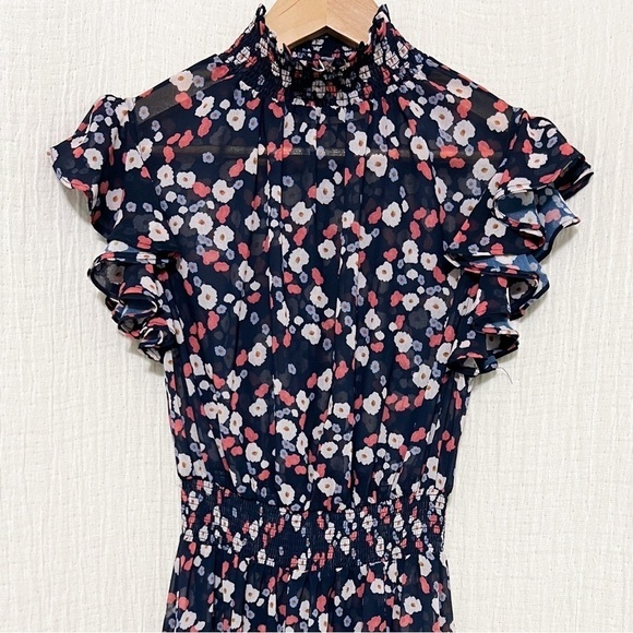 Keepsake Blue Floral maxi Dress Mock size XS Ruffle - Picture 2 of 7